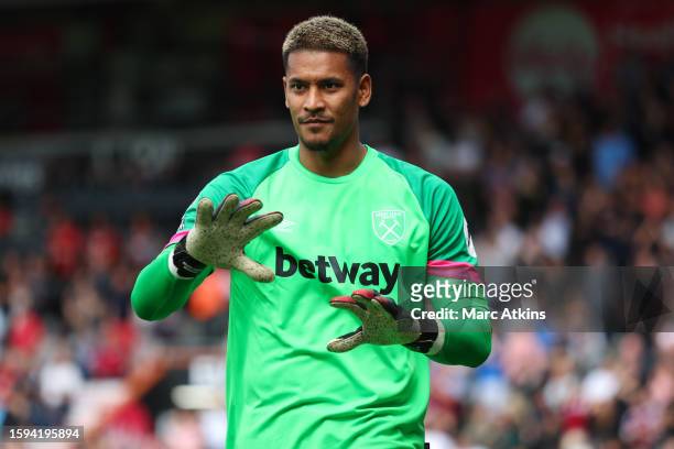 Alphonse Areola of West Ham United during the Premier League match between AFC Bournemouth and West Ham United at Vitality Stadium on August 12, 2023...