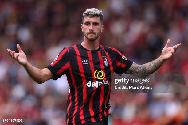 Marcos Senesi of AFC Bournemouth during the Premier League match between AFC Bournemouth and West Ham United at Vitality Stadium on August 12, 2023...