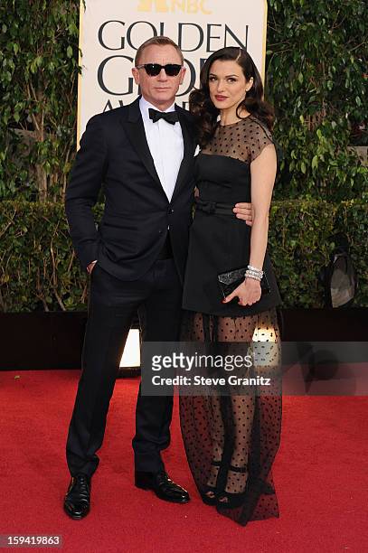 Actors Daniel Craig and Rachel Weisz arrive at the 70th Annual Golden Globe Awards held at The Beverly Hilton Hotel on January 13, 2013 in Beverly...