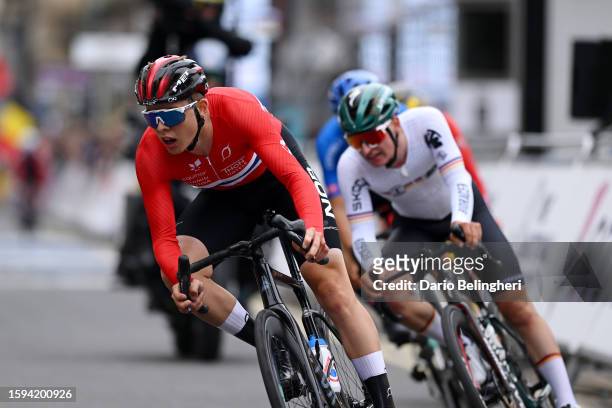 Felix Ørn-Kristoff of Norway competes during the men's junior road race at the 96th UCI Glasgow 2023 Cycling World Championships, Day 3 127.7km...