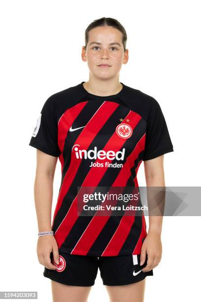 Jonna Brengel poses during the team presentation of Eintracht Frankfurt Women's at Eintracht Frankfurt Proficamp on August 4, 2023 in Frankfurt am...