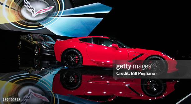 The 7th-generation Chevrolet Corvette, the C7, is revealed to the media at the Russell Industrial Complex January 13, 2013 in Detroit, Michigan. The...