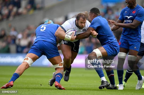 Pierre Schoeman of Scotland on the charge during the Summer International match between Scotland and France at BT Murrayfield Stadium on August 05,...