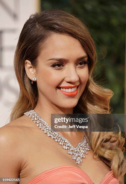 Actress Jessica Alba arrives at the 70th Annual Golden Globe Awards held at The Beverly Hilton Hotel on January 13, 2013 in Beverly Hills, California.