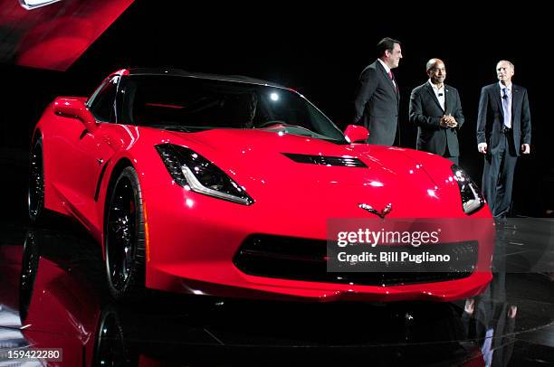 Mark Reuss , General Motors' President of North America, Ed Welburn , Vice President of Global Design, and Tadge Juenter, Corvette Chief Engineer,...