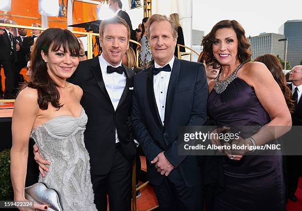 70th ANNUAL GOLDEN GLOBE AWARDS -- Pictured: Helen McCrory, Damian Lewis, Jeff Daniels and wife Kathleen Treado arrive to the 70th Annual Golden...