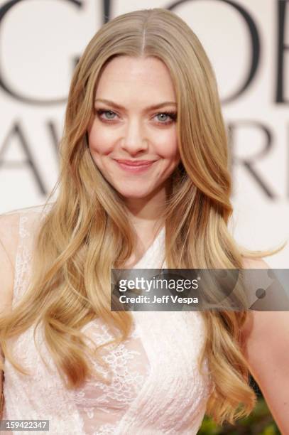 Actress Amanda Seyfried arrives at the 70th Annual Golden Globe Awards held at The Beverly Hilton Hotel on January 13, 2013 in Beverly Hills,...