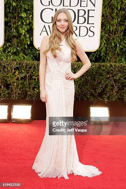 Actress Amanda Seyfried arrives at the 70th Annual Golden Globe Awards held at The Beverly Hilton Hotel on January 13, 2013 in Beverly Hills,...