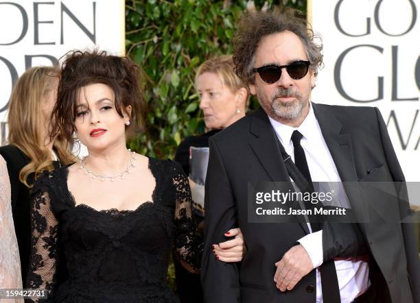 Actress Helena Bonham Carter and director Tim Burton arrive at the 70th Annual Golden Globe Awards held at The Beverly Hilton Hotel on January 13,...