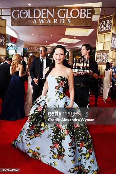 Actress Lucy Liu arrives at the 70th Annual Golden Globe Awards held at The Beverly Hilton Hotel on January 13, 2013 in Beverly Hills, California.