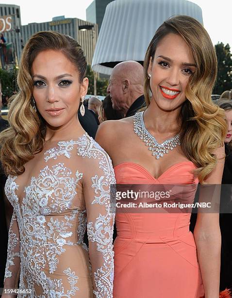70th ANNUAL GOLDEN GLOBE AWARDS -- Pictured: Actress/singer Jennifer Lopez and actress Jessica Alba arrive to the 70th Annual Golden Globe Awards...