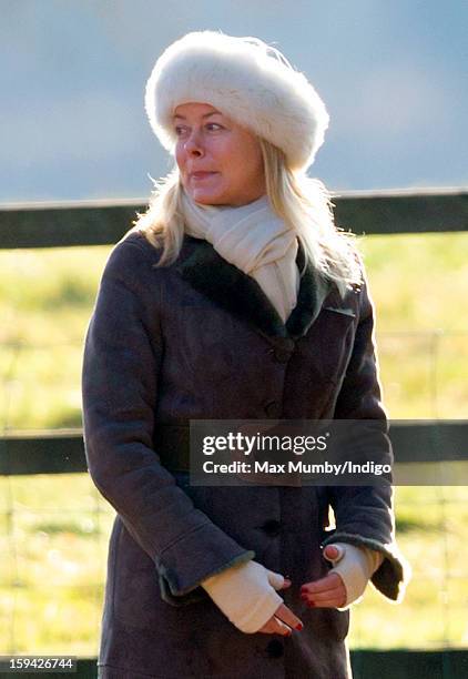 Lady Helen Taylor arrives at St. Mary Magdalene Church, Sandringham to attend Sunday service along with Queen Elizabeth II and Prince Philip, Duke of...