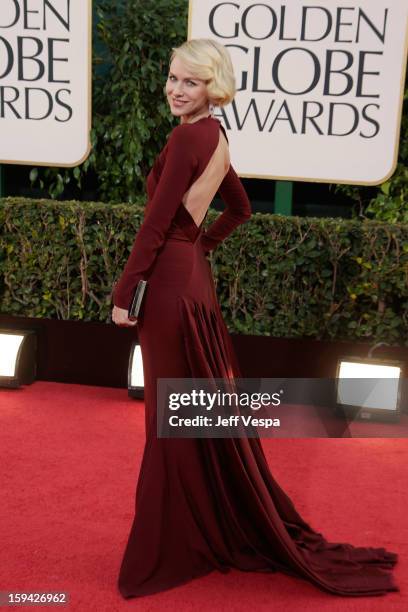 Actress Naomi Watts arrives at the 70th Annual Golden Globe Awards held at The Beverly Hilton Hotel on January 13, 2013 in Beverly Hills, California.