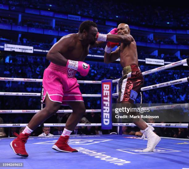 Derek Chisora and Gerald Washington during their Heavyweight Fight at The O2 Arena on August 12, 2023 in London, England.