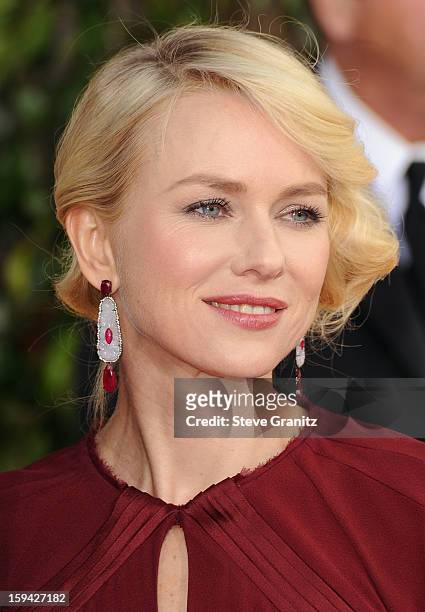 Actress Naomi Watts arrives at the 70th Annual Golden Globe Awards held at The Beverly Hilton Hotel on January 13, 2013 in Beverly Hills, California.