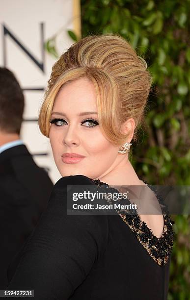 Singer Adele arrives at the 70th Annual Golden Globe Awards held at The Beverly Hilton Hotel on January 13, 2013 in Beverly Hills, California.