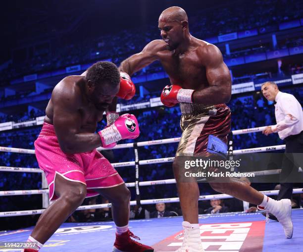 Derek Chisora and Gerald Washington during their Heavyweight Fight at The O2 Arena on August 12, 2023 in London, England.