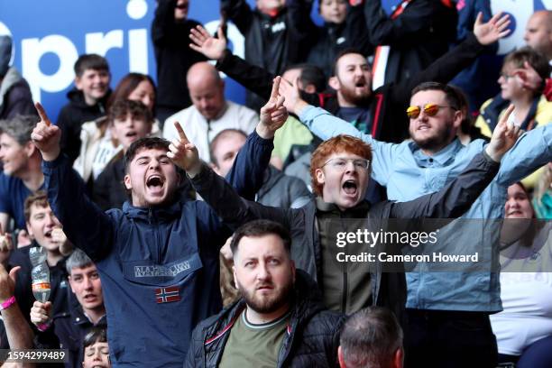 Fans of Swansea City show their support during the Sky Bet Championship match between Swansea City and Birmingham City at Swansea.com Stadium on...