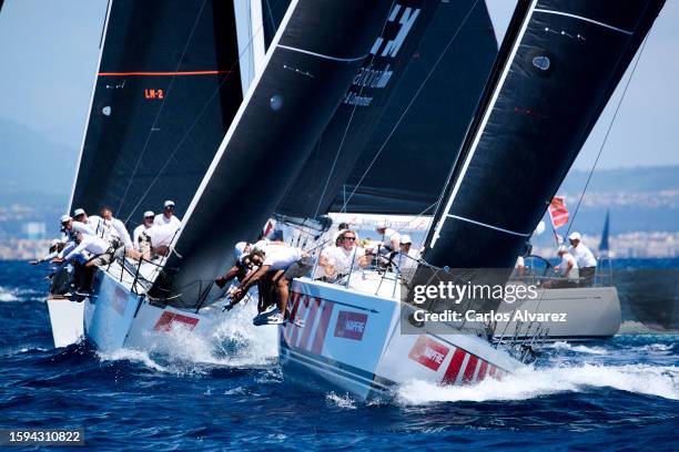Sailing boats compete during a leg of the 41th Copa del Rey Mapfre Sailing Cup at the Real Club Nautico on August 05, 2023 in Palma de Mallorca,...