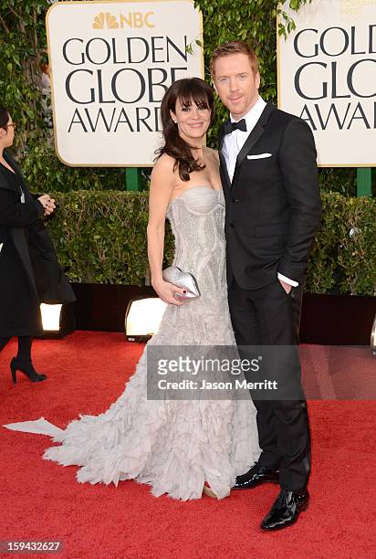 Actors Helen McCrory and Damian Lewis arrive at the 70th Annual Golden Globe Awards held at The Beverly Hilton Hotel on January 13, 2013 in Beverly...