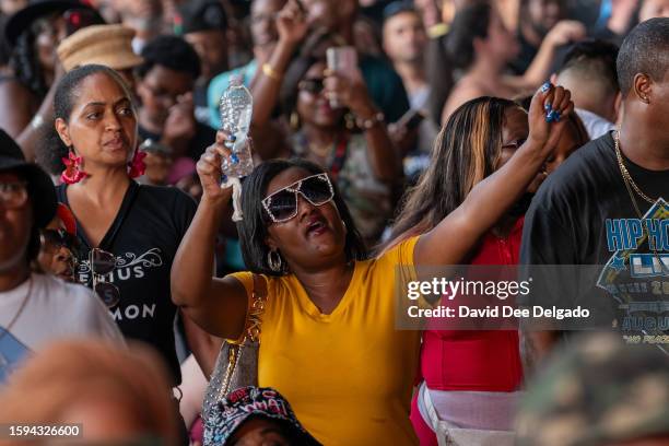 People gather to celebrate the fiftieth anniversary of Hip Hop on August 12, 2023 in The Bronx borough of New York City. On August 11th Clive, also...