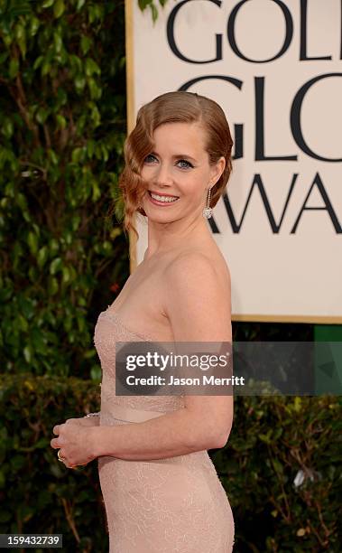 Actress Amy Adams arrives at the 70th Annual Golden Globe Awards held at The Beverly Hilton Hotel on January 13, 2013 in Beverly Hills, California.