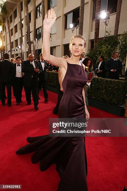 70th ANNUAL GOLDEN GLOBE AWARDS -- Pictured: Singer Taylor Swift arrives to the 70th Annual Golden Globe Awards held at the Beverly Hilton Hotel on...