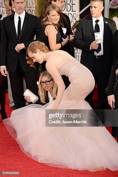 Actress Amy Adams arrives at the 70th Annual Golden Globe Awards held at The Beverly Hilton Hotel on January 13, 2013 in Beverly Hills, California.