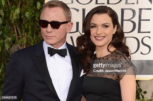 Actors Daniel Craig and Rachel Weisz arrive at the 70th Annual Golden Globe Awards held at The Beverly Hilton Hotel on January 13, 2013 in Beverly...