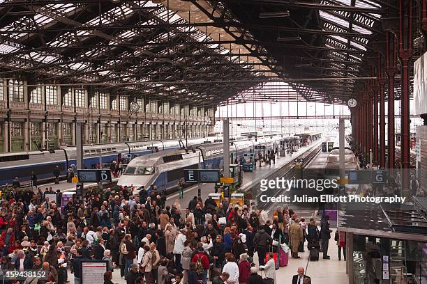 crowds of people in gare de lyon. - train platform photos et images de collection