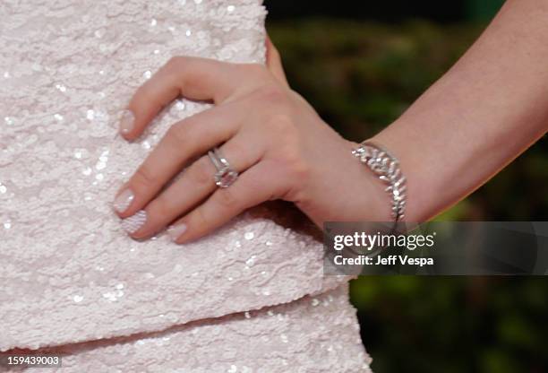 Actress Anne Hathaway arrives at the 70th Annual Golden Globe Awards held at The Beverly Hilton Hotel on January 13, 2013 in Beverly Hills,...