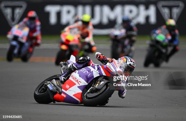 Johann Zarco of France in action at the start of the race during the MotoGP of Great Britain - Sprint Race at Silverstone Circuit on August 05, 2023...