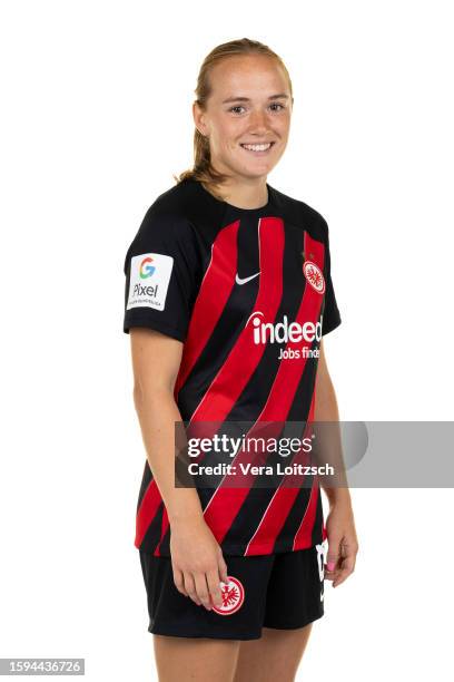 Lisanne Graewe poses during the team presentation of Eintracht Frankfurt Women's at Eintracht Frankfurt Proficamp on August 4, 2023 in Frankfurt am...