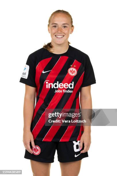 Lisanne Graewe poses during the team presentation of Eintracht Frankfurt Women's at Eintracht Frankfurt Proficamp on August 4, 2023 in Frankfurt am...