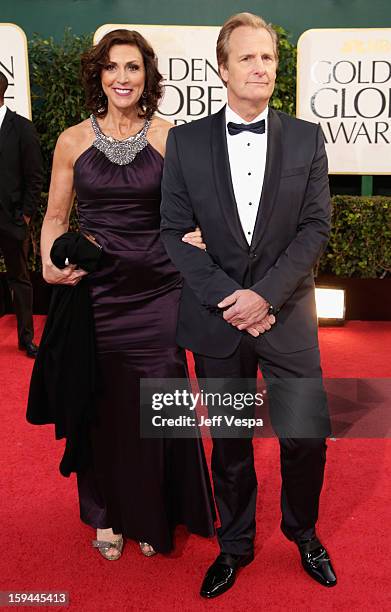 Actor Jeff Daniels and wife Kathleen Treado arrive at the 70th Annual Golden Globe Awards held at The Beverly Hilton Hotel on January 13, 2013 in...