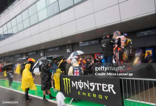 Jack Miller of Australia and Bull KTM Factory Racing speaks with fans and celebrates the second place during the MotoGP qualifying practice during...