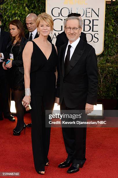 70th ANNUAL GOLDEN GLOBE AWARDS -- Pictured: Actress Kate Capshaw and Director Steven Spielberg arrive to the 70th Annual Golden Globe Awards held at...