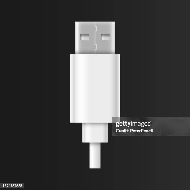 usb type a cable connector - vector icon. realistic illustration. isolated on black background - usb socket stock illustrations