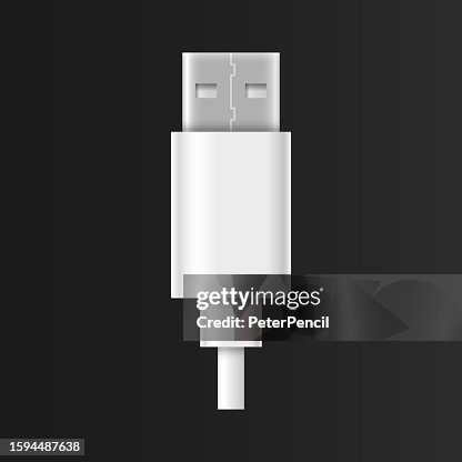 USB Type A Cable Connector - Vector Icon. Realistic illustration. Isolated on Black Background USB Type A Cable Connector - Vector Icon. Realistic illustration. Isolated on Black Background