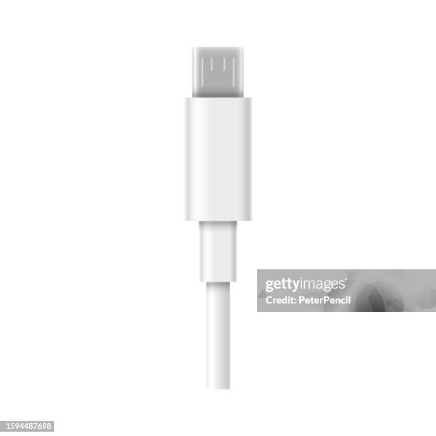 usb micro a cable connector - vector icon. realistic illustration. isolated on white background - usb cable stock illustrations