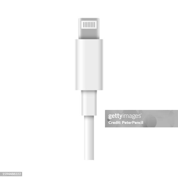 lighting cable connector - vector icon. realistic illustration. isolated on white background - black plug socket stock illustrations