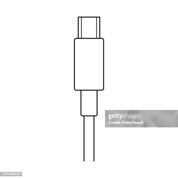 thunderbolt 2 minidisplay port cable connector - vector icon. drawing illustration. isolated on white background - network cable close up stock illustrations