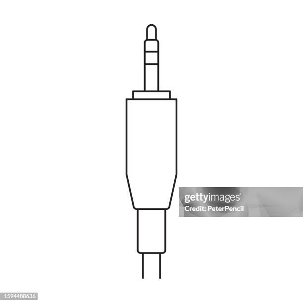 aux jack cable connector - vector icon. drawing illustration. isolated on white background - rca stock illustrations