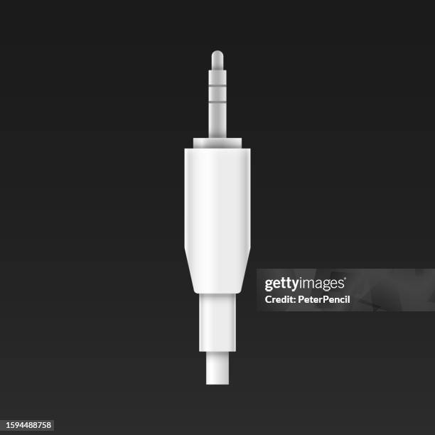 aux jack cable connector - vector icon. realistic illustration. isolated on black background - black jack font stock illustrations