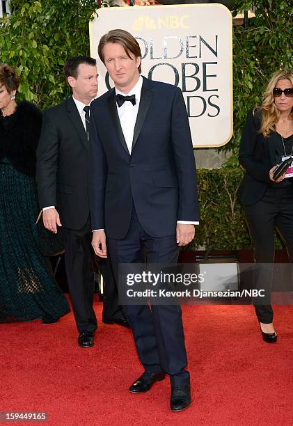 70th ANNUAL GOLDEN GLOBE AWARDS -- Pictured: Director Tom Hooper arrives to the 70th Annual Golden Globe Awards held at the Beverly Hilton Hotel on...