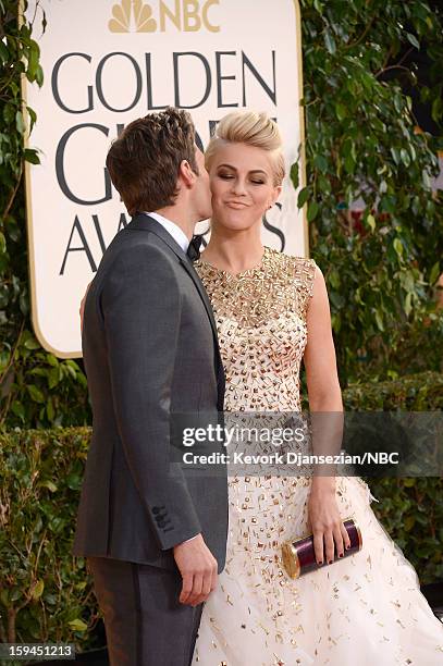 70th ANNUAL GOLDEN GLOBE AWARDS -- Pictured: TV personality Ryan Seacrest and Julianne Hough arrive to the 70th Annual Golden Globe Awards held at...