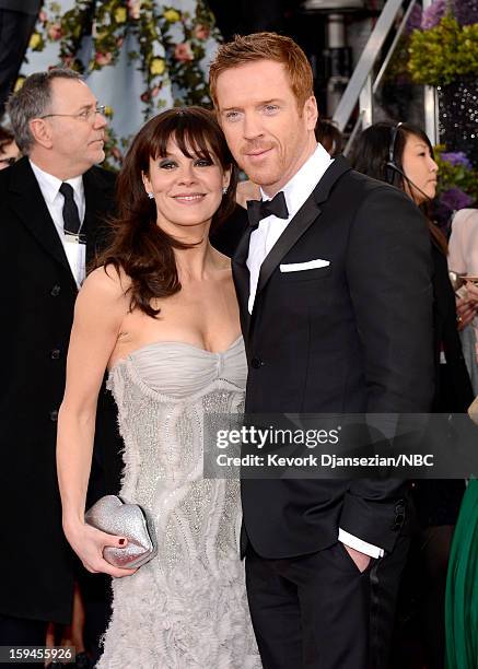 70th ANNUAL GOLDEN GLOBE AWARDS -- Pictured: Actors Helen McCrory and Damian Lewis arrive to the 70th Annual Golden Globe Awards held at the Beverly...