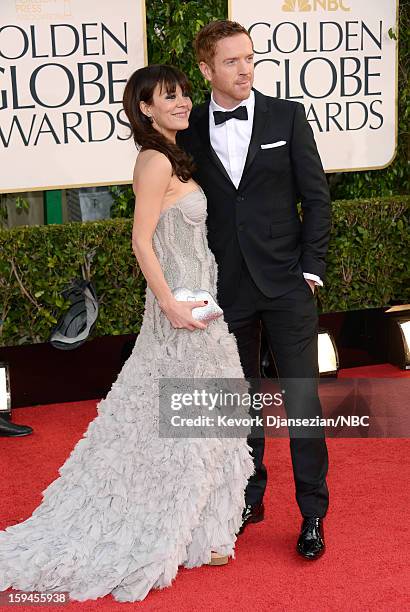 70th ANNUAL GOLDEN GLOBE AWARDS -- Pictured: Actors Helen McCrory and Damian Lewis arrive to the 70th Annual Golden Globe Awards held at the Beverly...