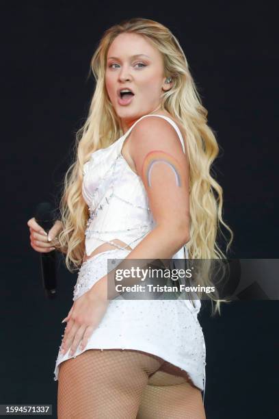 Zara Larsson performs on the main stage at Fabuloso during the Brighton & Hove Pride 2023 on August 05, 2023 in Brighton, England.