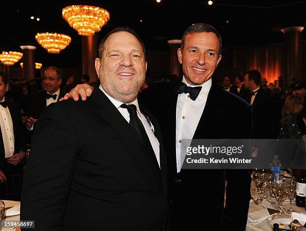 Producer Harvey Weinstein and Walt Disney Company Chairman/CEO Robert Iger attend the 70th Annual Golden Globe Awards Cocktail Party held at The...